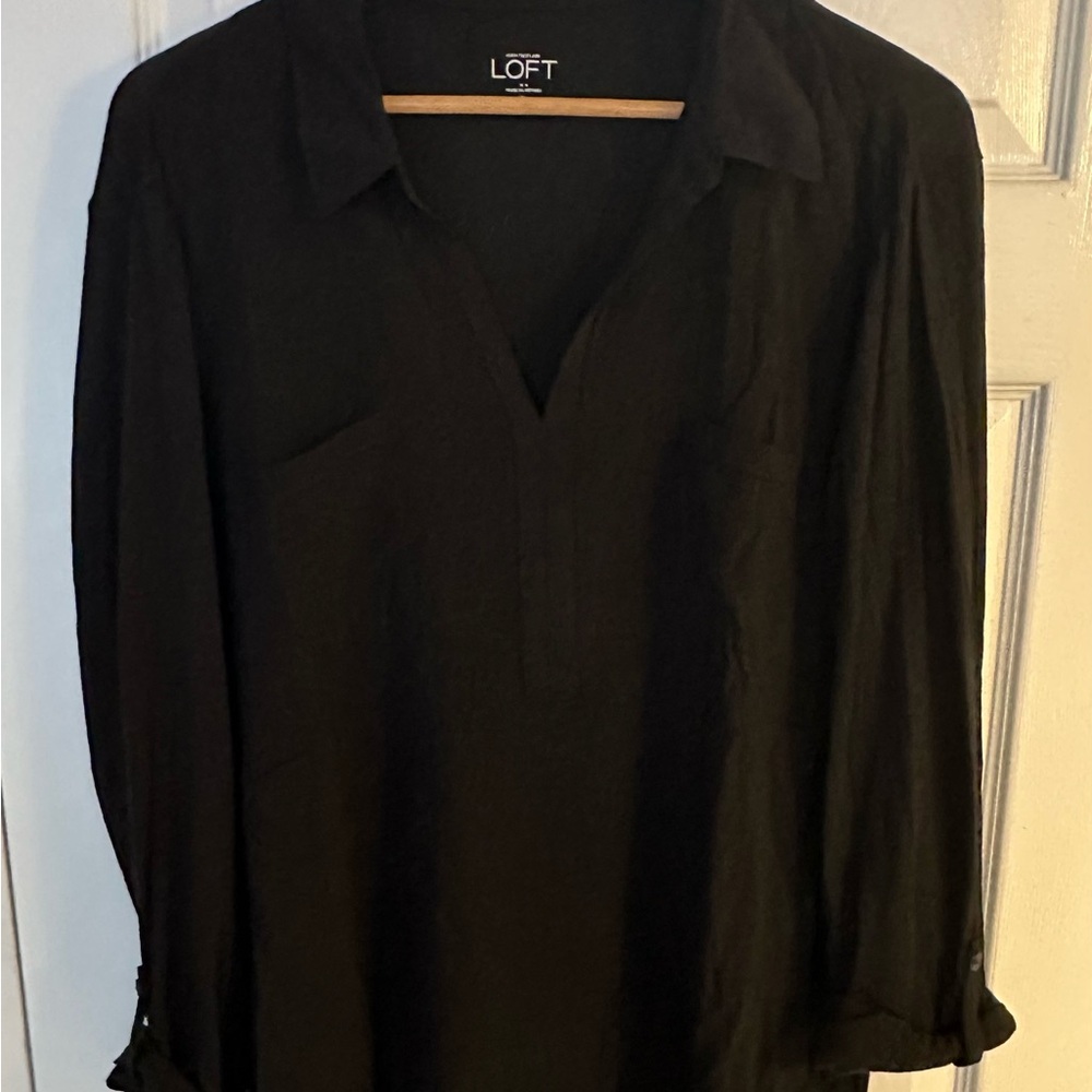 LOFT Collared Black Long Sleeve Blouse